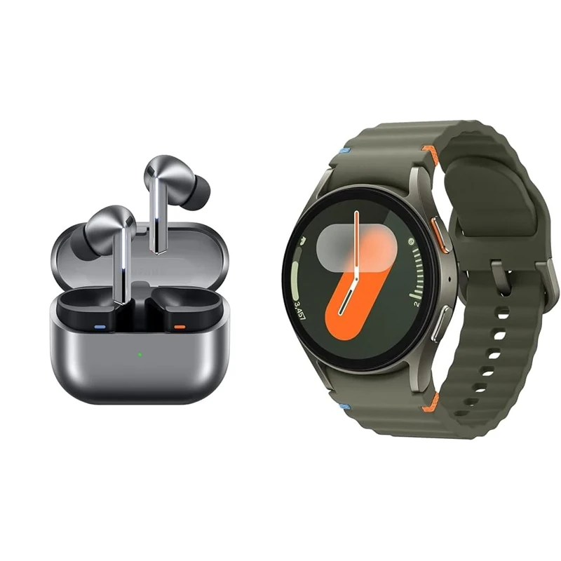Samsung Galaxy Buds3 Pro Silver + Watch7 Green (40mm Bluetooth) Bundle, Extended Warranty (UK Version)