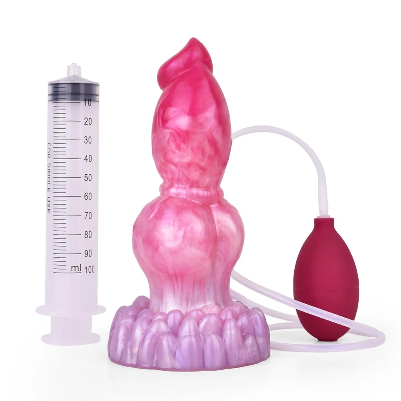 BeHorny Squirting Dildo Sex Toy, Liquid Silicone Fantasy Dildo with Suction Cup, Pump & Syringe Included