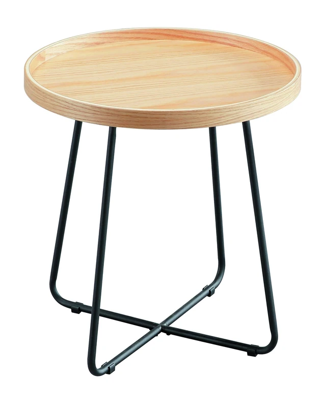 A ASPECT Sasha Wooden Tray/Round Side End Table (Oak Veneer/Black, 46 dia x 45 H cm) - Image 1