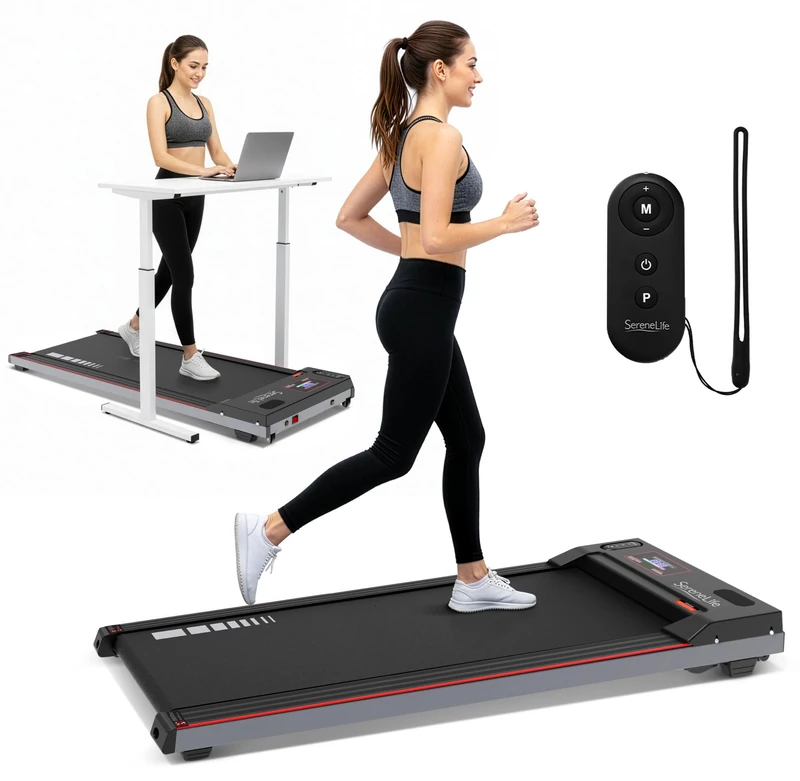 SereneLife Portable Walking Pad, Ultra Slim Under Desk Treadmill for Home or Office, Quiet 2.5HP Motor, LED Display and Remote Control, Compact Treadmill for Home and Office Fitness - Image 1