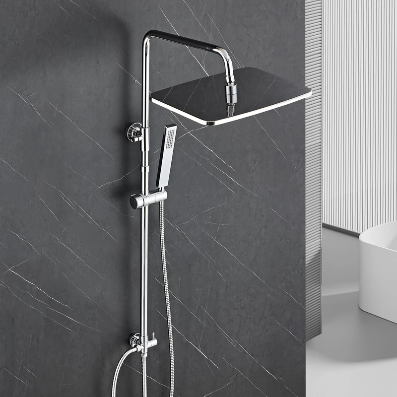 Görbach Stainless Steel Shower System Without Faucet, Chrome Rain Shower Kit, Water Saving Shower Rail Height Adjustable 74-114 cm, XXL Shower Head 35 x 25 cm