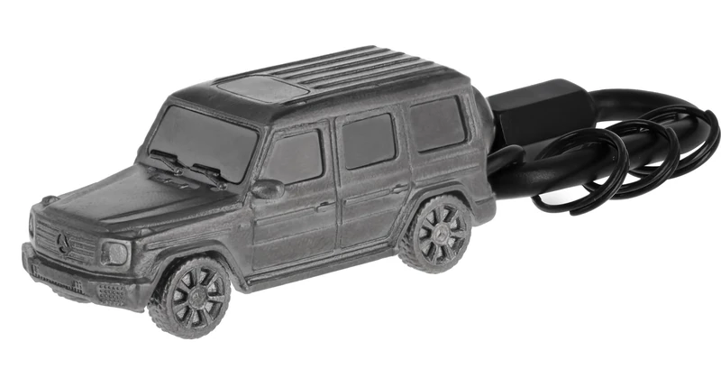 Mercedes-Benz G-Class Key Fob, Anthracite/Black, Stainless Steel/Zinc Die-Cast, PVD Coated, with Screwable Carabiner and 3 Mini Split Rings