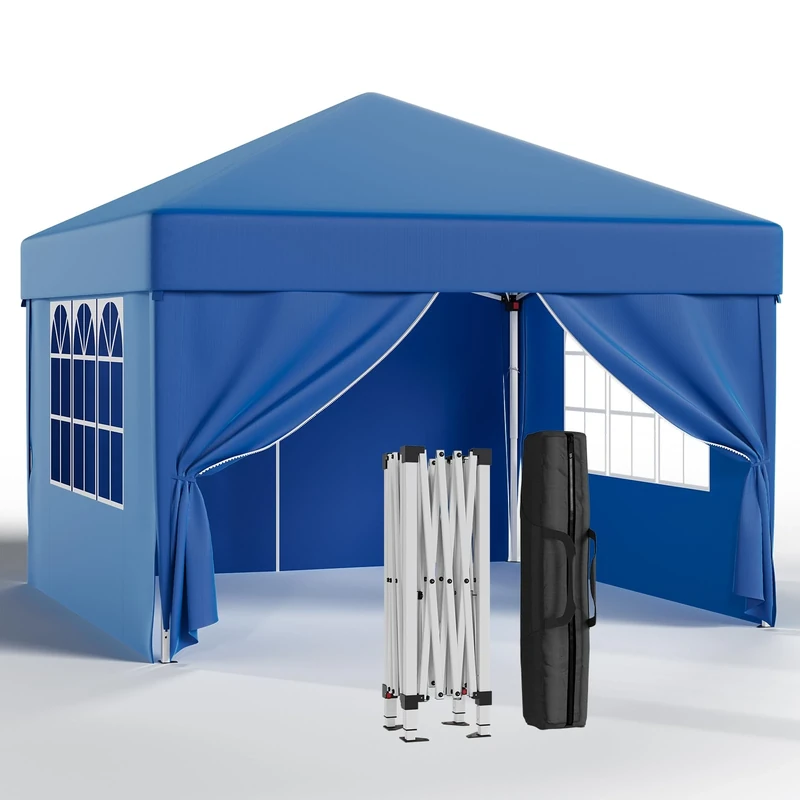 JUMMICO Pop up Gazebo with Sides 3m x 3m,Waterproof Gazebos With Sidewalls, Gazeebo UV50+ Outdoor Cheap Gazebo for Weddings, Parties, Camping, Commercial Events, Markets, Blue
