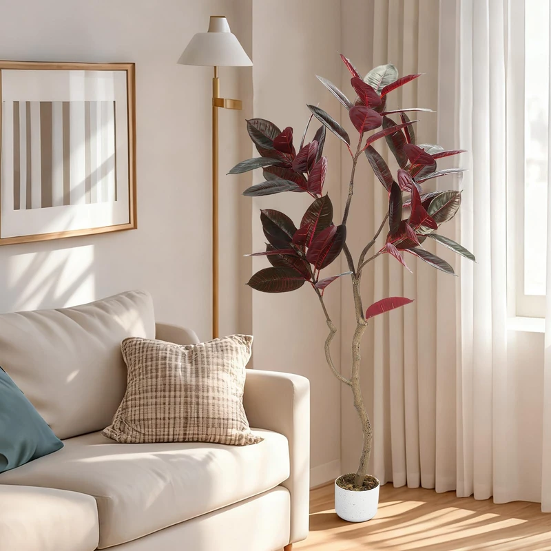 GarveeLife Artificial Rubber Tree 155 cm Artificial Indoor Plant with Decorative Pot, Easy Care Lifelike Artificial Plant Garden Evergreen Decoration for Home, Office