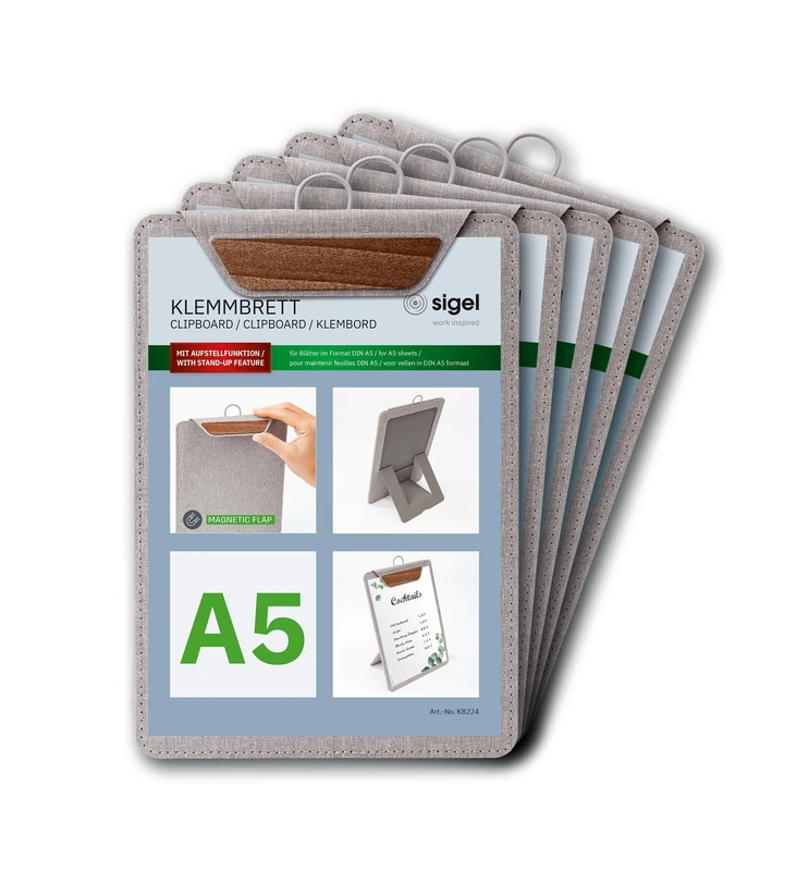 SIGEL KB224/5 Menu clipboard - 5 Pieces - A5 - Light Grey/Brown - Image 1