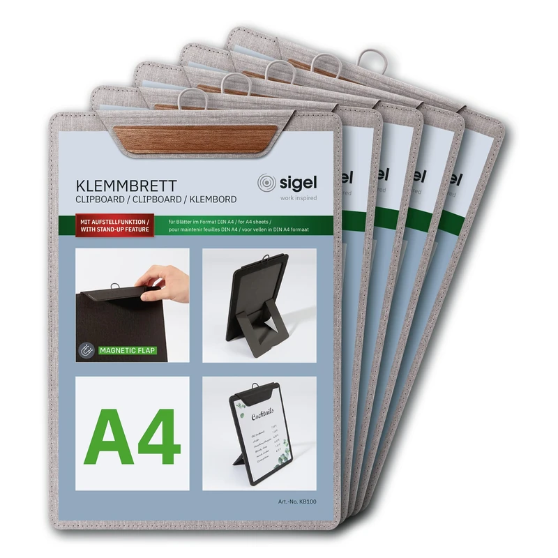 SIGEL KB223/5 Menu clipboard - 5 Pieces - A4 - Light Grey/Brown - Image 1
