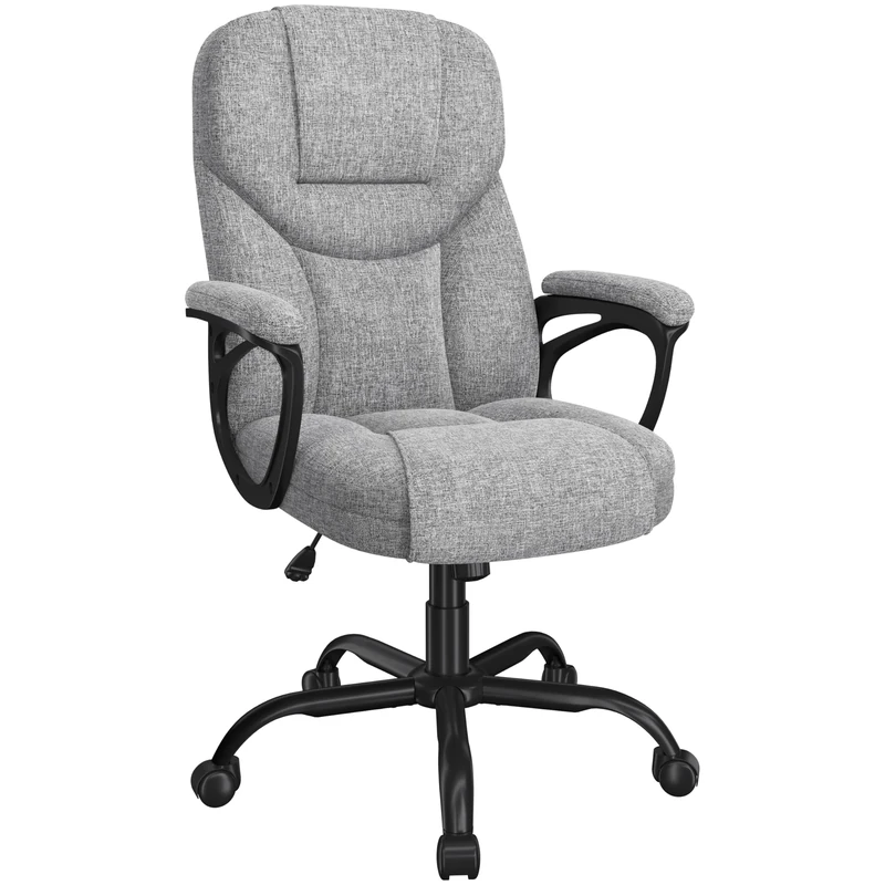 Yaheetech Fabric High Back Office Chair Executive Ergonomic Desk Chair with Armrests, Adjustable Height, Tilt Function, Home Office, Gray