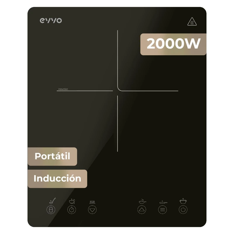 EVVO Induction Hob V62 – Ceramic Hob Induction 4 Zones, Flexible Zone, 7200W, Booster, Touch Control, 9 Levels, Child Lock, Timer, Automatic Shut Off, Black Glass