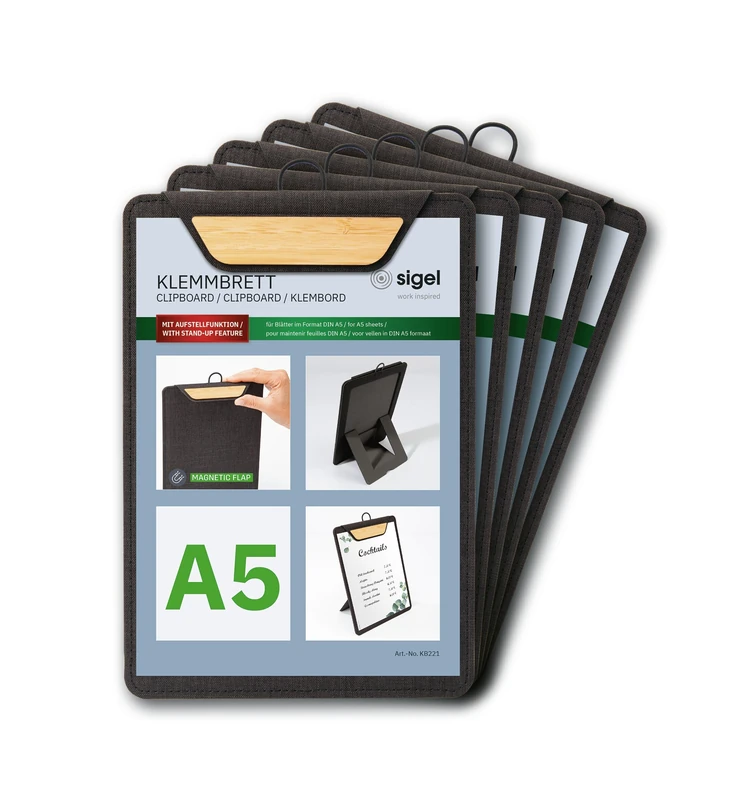 SIGEL KB221/5 Menu clipboard - 5 Pieces - A5 - Dark Grey/Beige - Image 1