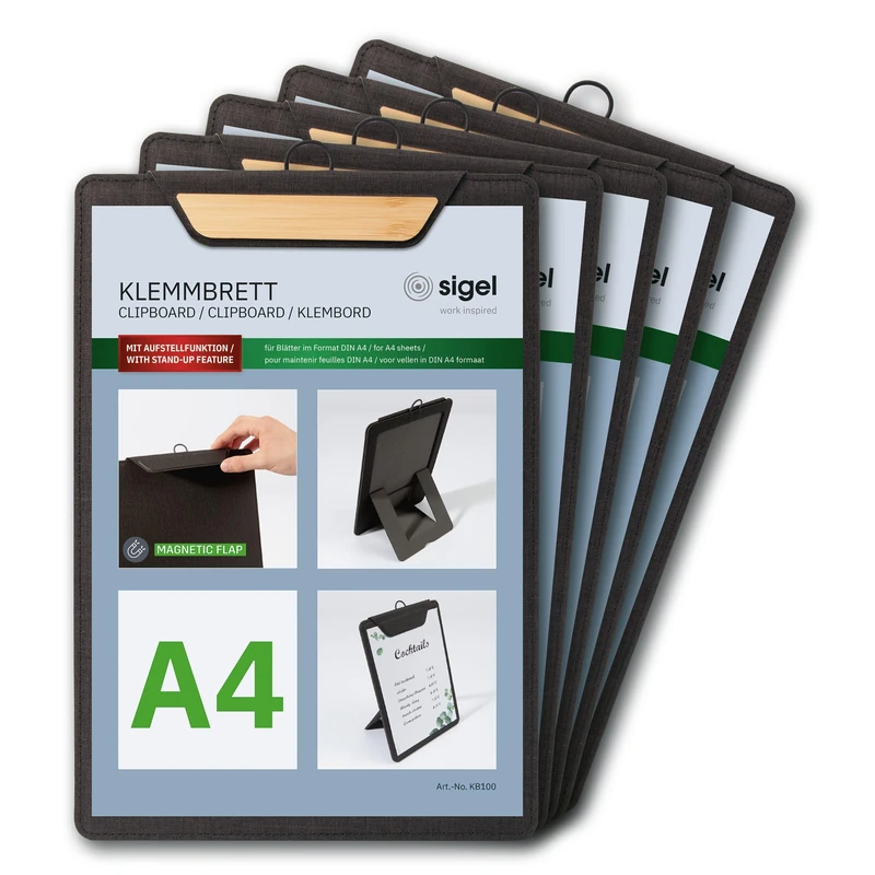 SIGEL KB220/5 Menu clipboard - 5 Pieces - A4 - Dark Grey/Beige - Image 1