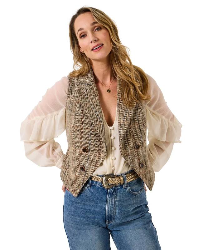 Joe Browns Women's Chic Tweed Waistcoat, Regular, Brown, UK 18 - Image 1