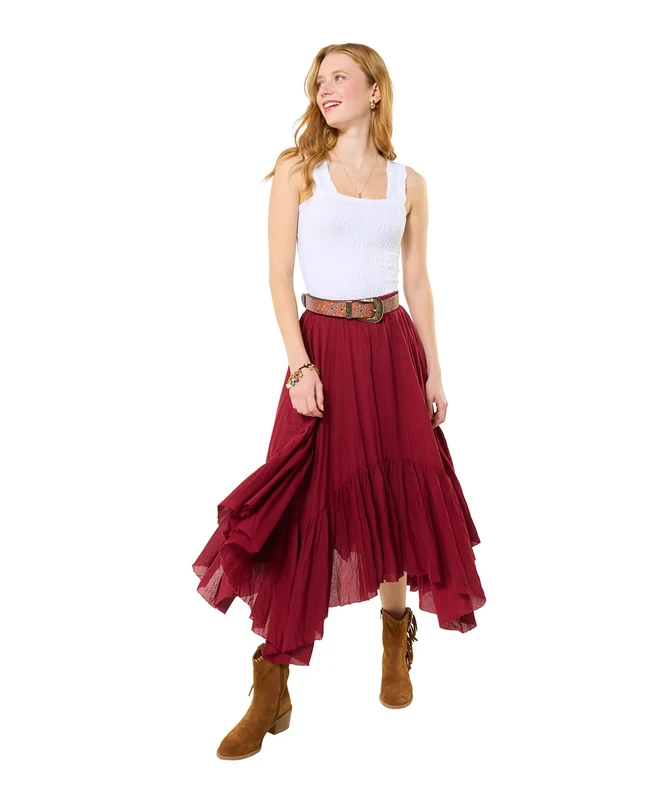 Joe Browns Women's Boho Layered Hanky Hem Maxi Skirt, Regular, Red, UK 20