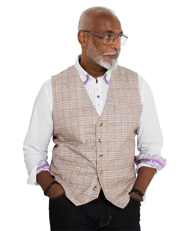 Joe Browns Men's Classic Check Waistcoat, Regular, Purple, UK 44