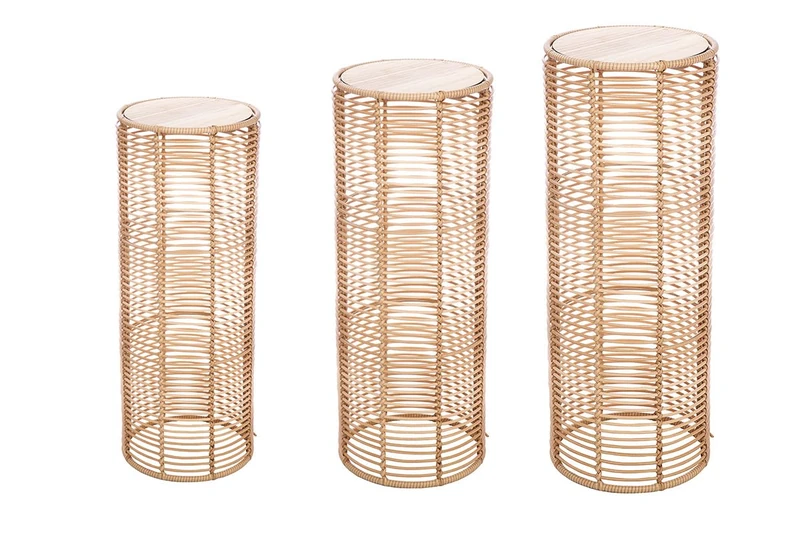 GILDE Set of 3 Rotin Columns - Cylindrical - Natural Colour - Decorative Design - Polyrattan - Height 79 cm x Width 36 cm - Image 1