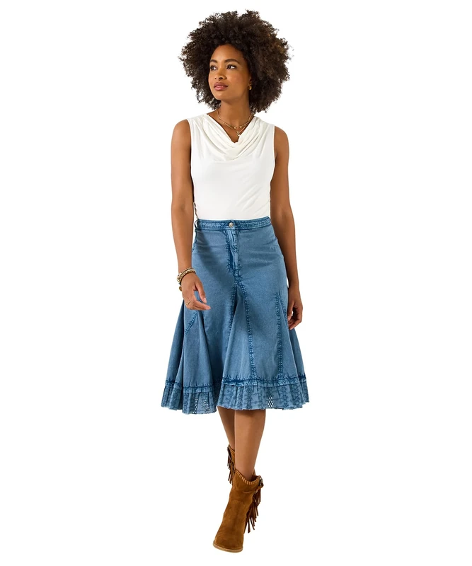 Joe Browns Women's Fit and Flare Cotton Godet Skirt, Regular, Blue, UK 18