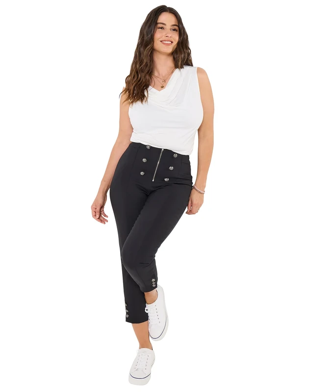 Joe Browns Women's Rock Chick Button Detail Capri Pants, Regular, Black, UK 12