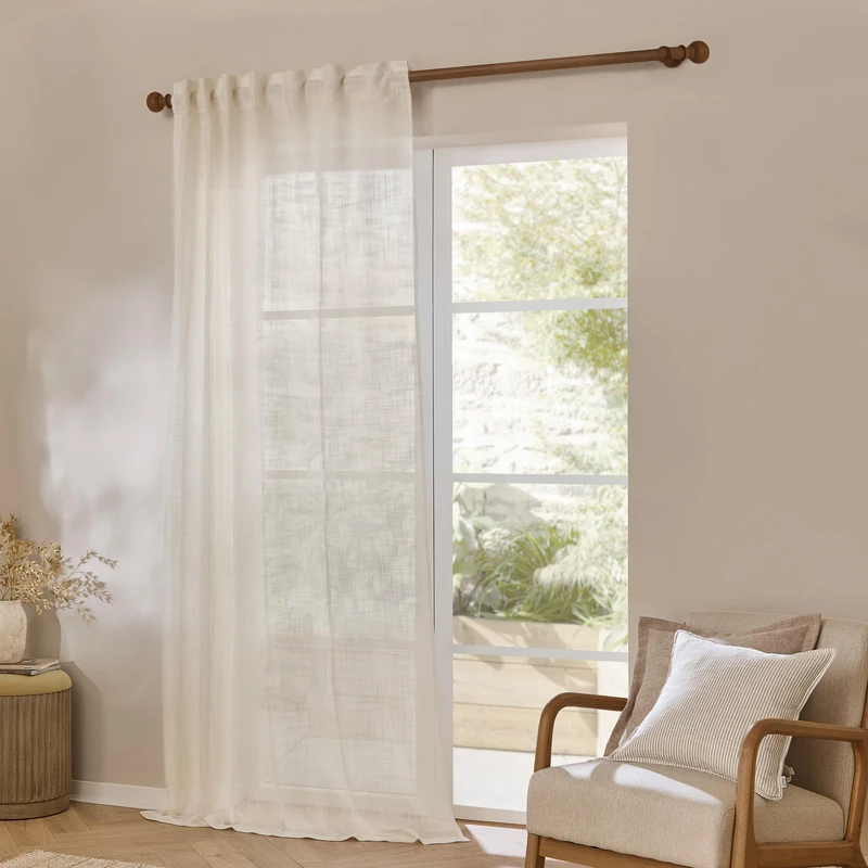 Furn. Yard Cirrus Woven Sheer Curtain Panel – Airy Semi Sheer Modern Curtain (Pearl - 290x250cm)