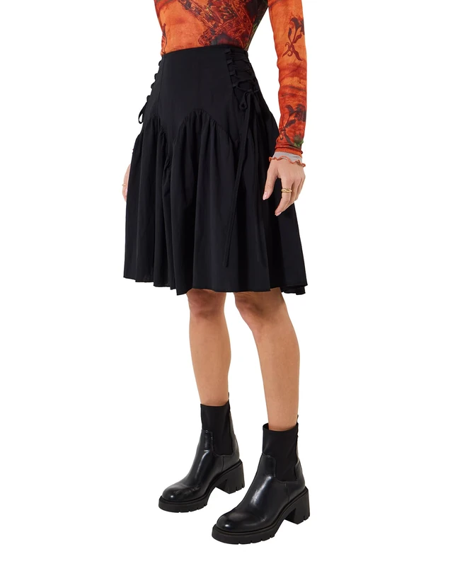 Joe Browns Women's Ruffle Lace-Up Side Mini Skirt, Regular, Black, UK 24