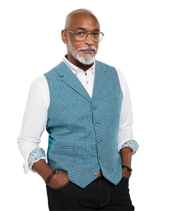 Joe Browns Men's Dog Tooth Collared Waistcoat, Regular, Blue, UK 38
