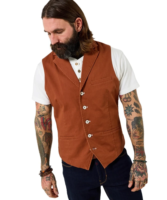 Joe Browns Men's Casual Everyday Cotton Waistcoat, Regular, Orange, UK 40