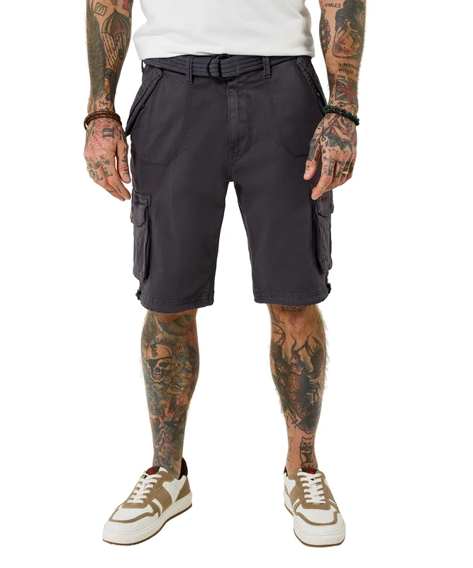 Joe Browns Men's Knee Length Belted Cargo Shorts, Regular, Grey, UK 38