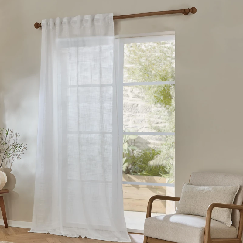 Furn. Yard Cirrus Woven Sheer Curtain Panel – Airy Semi Sheer Modern Curtain (Snow - 290x250cm) - Image 1
