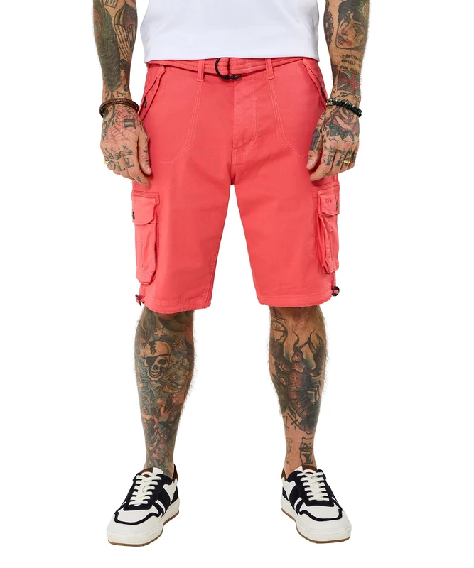 Joe Browns Men's Knee Length Belted Cargo Shorts, Regular, Orange, UK 32