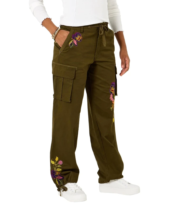 Joe Browns Women's Embroidered Relaxed Fit Cargos, Regular, Green, UK 18