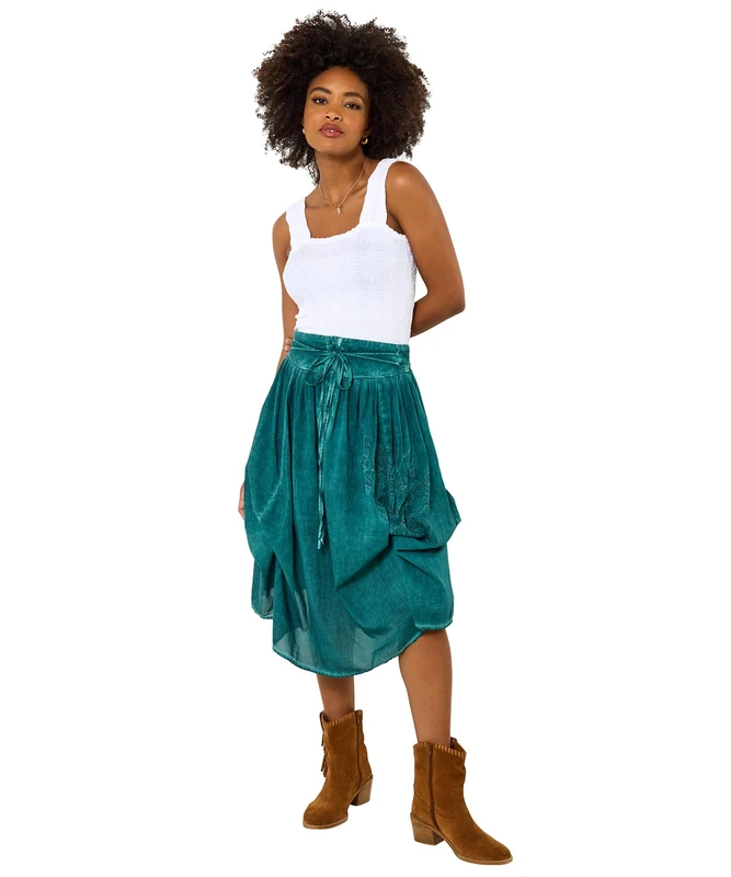 Joe Browns Women's Woven Embroidered Adjustable Skirt, Regular, Blue, UK 16