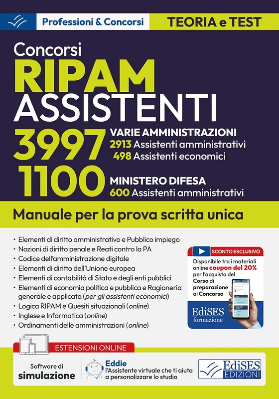 Concorsi RIPAM 2026: 3997 Assistenti (varie Amministrazioni) 1100 Assistenti (Ministero Difesa): Teoria e test per la prova scritta unica (P&C) - Image 1