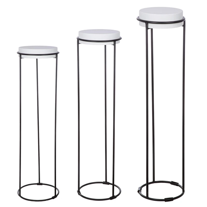 GILDE Set of 3 Leila Decorative Columns Made of Iron, Powder-Coated, White, Height 101 cm x Diameter 27 cm, Flower Column