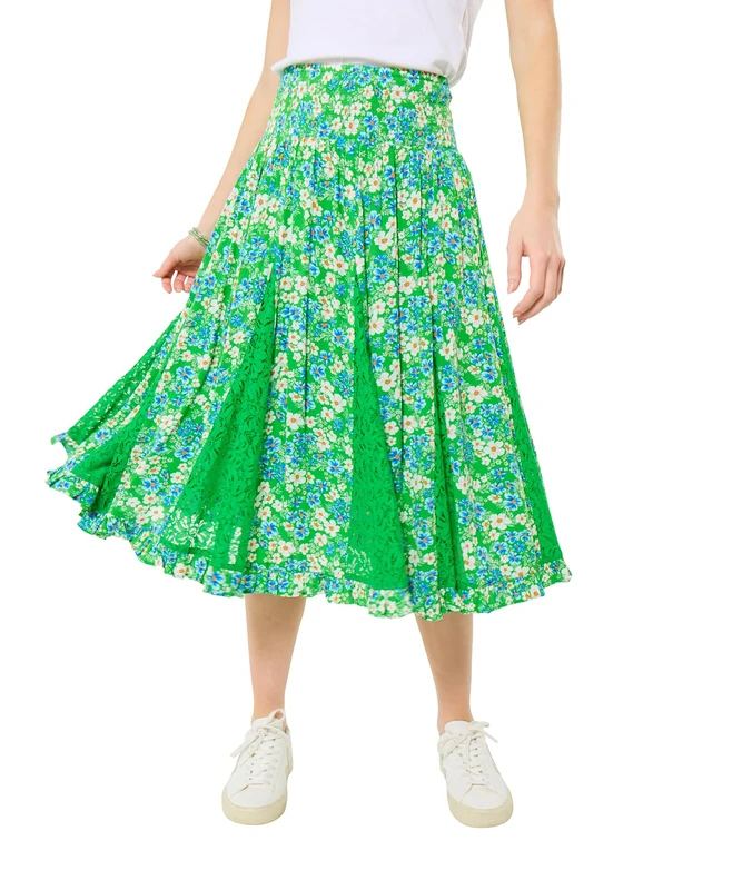 Joe Browns Women's Floral Lace Insert Godet Knee Length Skirt, Regular, Green, UK 16