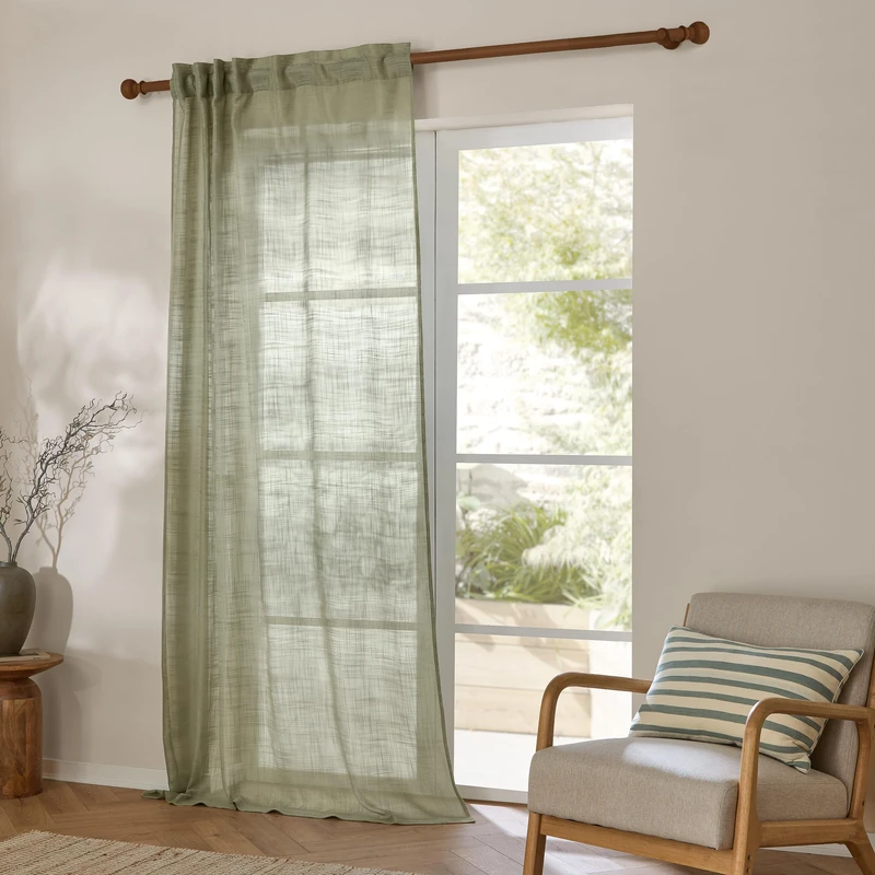 Furn. Yard Cirrus Woven Sheer Curtain Panel – Airy Semi Sheer Modern Curtain (Eucalyptus - 290x250cm)