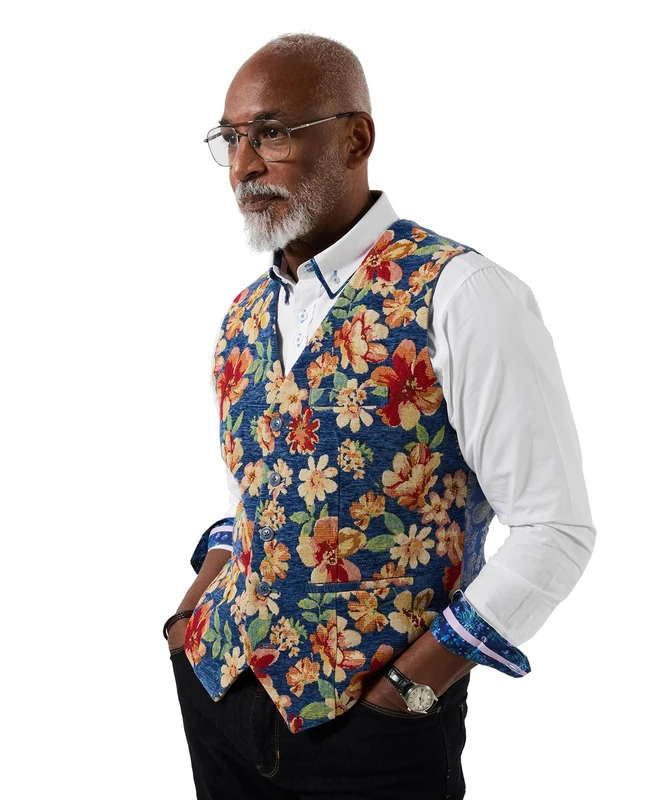 Joe Browns Men's Bold Floral Jacquard Waistcoat, Regular, Blue, UK 38