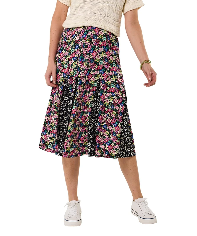 Joe Browns Women's Floral Contrast Panel Jersey Skater Skirt, Regular, Black, UK 24