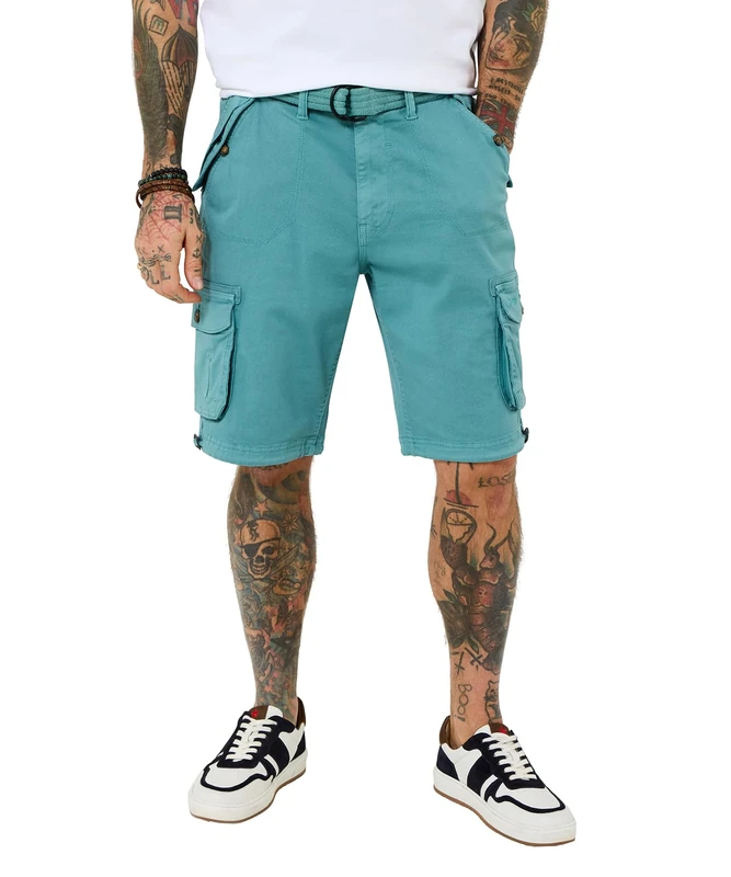 Joe Browns Men's Knee Length Belted Cargo Shorts, Regular, Green, UK 32