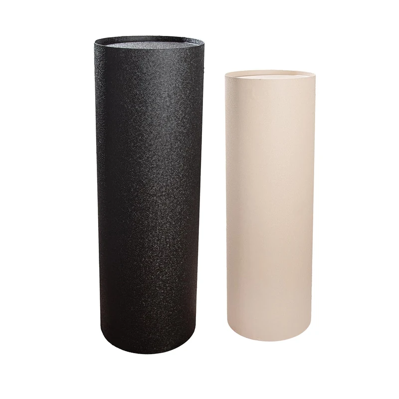 Casablanca Set of 2 Iron Columns Basseterre Cylindrical Cream/Black Crackle Surface Height 90 cm x Diameter 31 cm