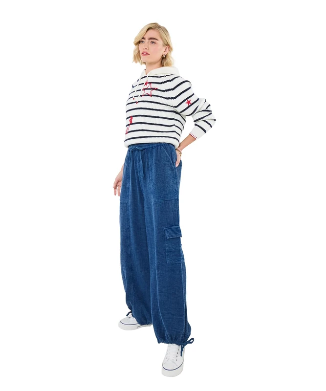Joe Browns Women's Drawstring Waist Wide Leg Trousers, Regular, Navy, UK 14