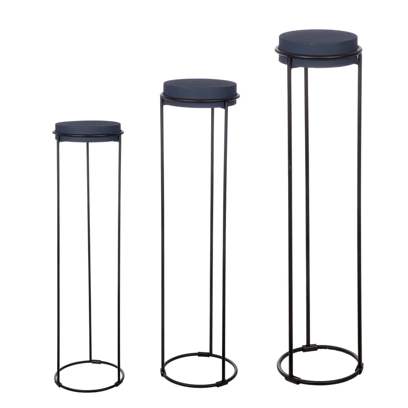 GILDE Set of 3 Leila Decorative Columns Made of Iron, Powder-Coated, Midnight Blue, Height 101 cm x Diameter 27 cm, Column for Decoration - Image 1