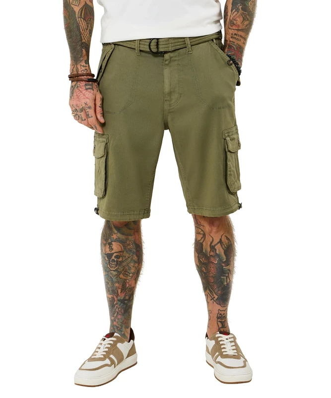 Joe Browns Men's Knee Length Belted Cargo Shorts, Regular, Green, UK 32