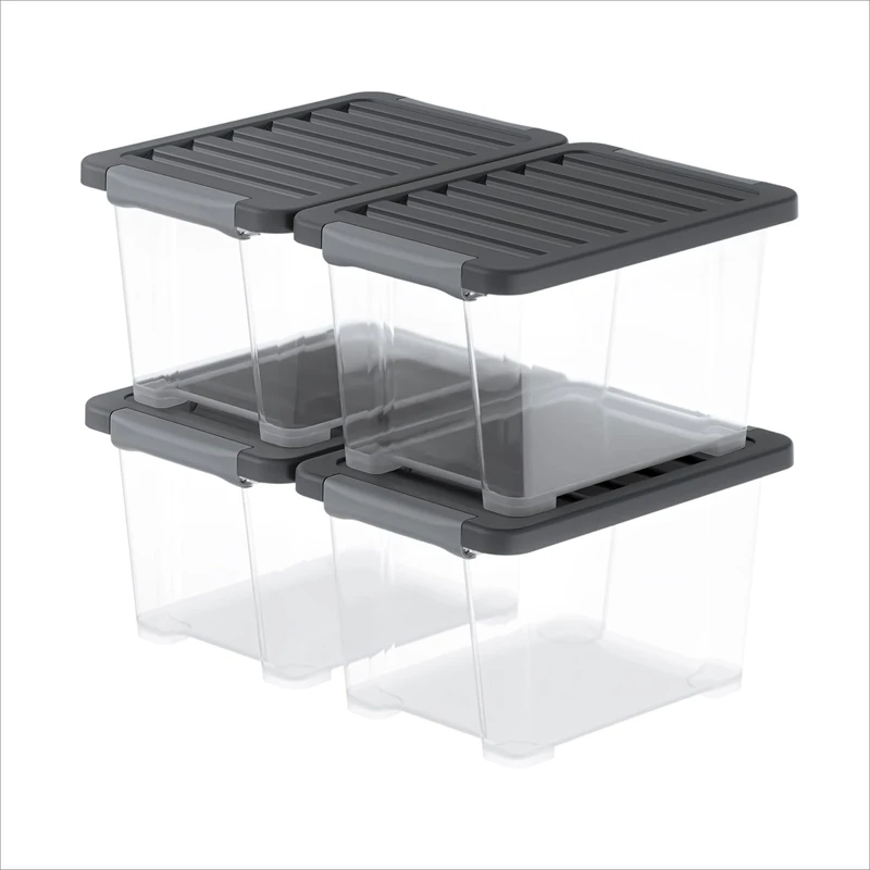 Rotho Core Pro Set of 4 Storage Boxes 15 L with Lid Food-Safe Modular Stackable
