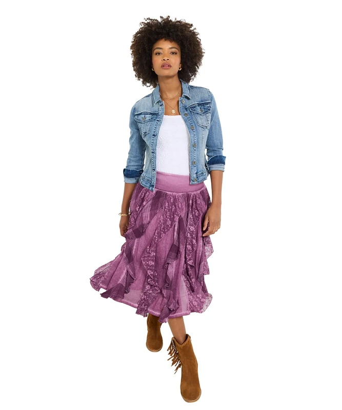 Joe Browns Women's Floaty Ruffle Midi Skirt, Regular, Purple, UK 14