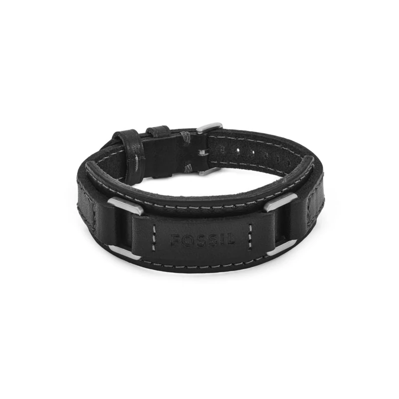 Fossil Machine Men's Black Leather Bracelet, JF04950040