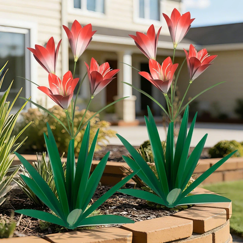 TOMBABY 32.28 Inch Metal Agave Plant Outdoor Decoration Lily Mexican Yard Art Garden Gift Home Decor Hand Painted Metal Agave Garden Yard Statue (2, Green)