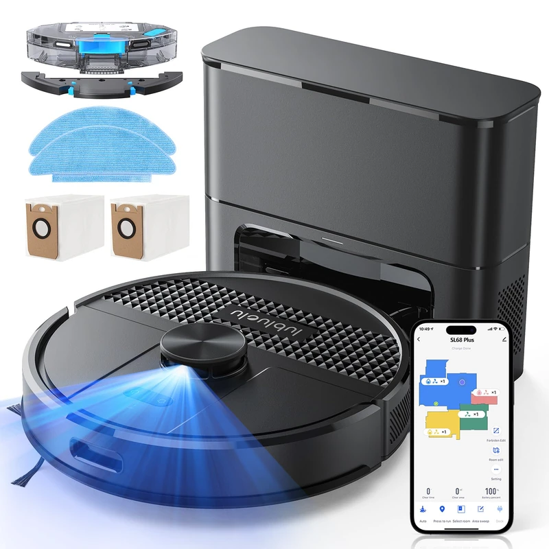 Lubluelu Robot Vacuum Cleaner with Mop, Upgraded 5500Pa Robotic Vacuums with Lidar Navigation, 5 Maps, Smart NO-GO Zones, WiFi/App/Alexa, 3 in 1 Robotic Vacuum for Pet Hair, Carpet (68Plus-Black)
