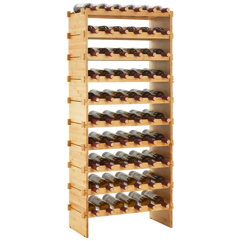 Stackable Modular Bamboo Wine Rack - 10 Tiers Sturdy 60 Bottle Holder Stable Design Floor or Countertop Rustic Bar and Wine Cellar Display 66x30x117cm Capacity 60 - Image 1