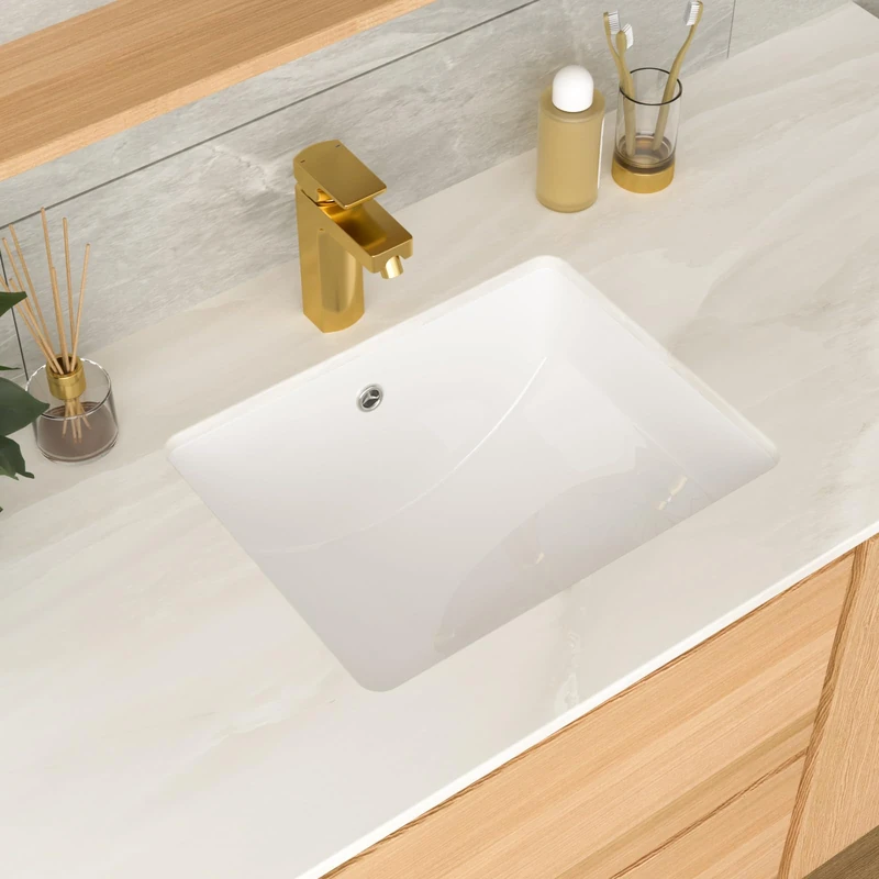 GhomeG Undermount Bathroom Sink 18x14x8 Inch White Rectangle