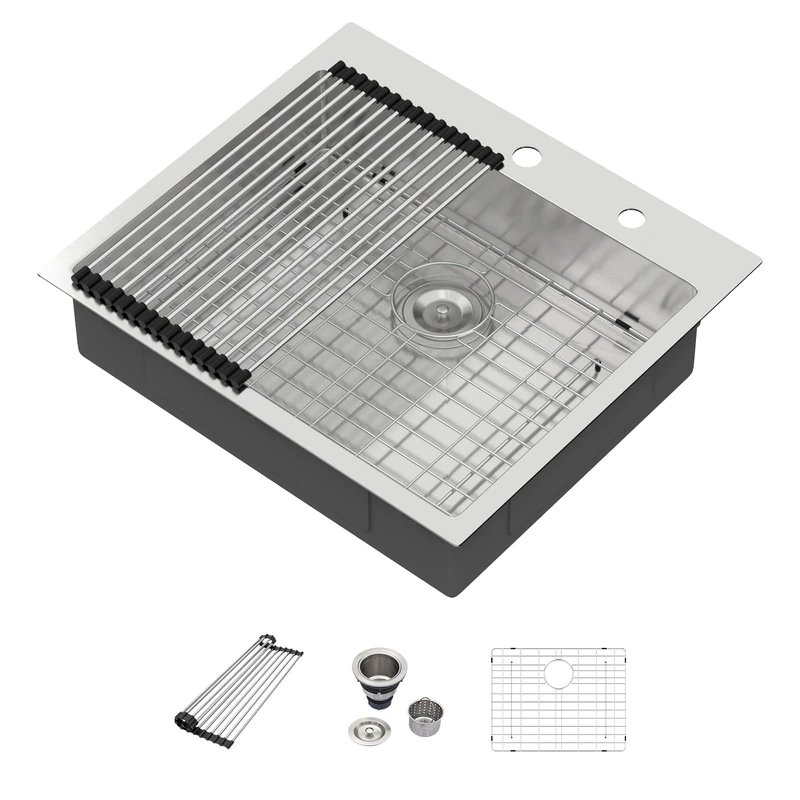 25 Inch Drop in Kitchen Sink - Beslend ADA 6 Inch Depth 25x22 Drop in Sinks Topmount Stainless Steel 16 Gauge Mobility Friendly Sink for Wheelchair Accessible & Accessible Design Kitchen