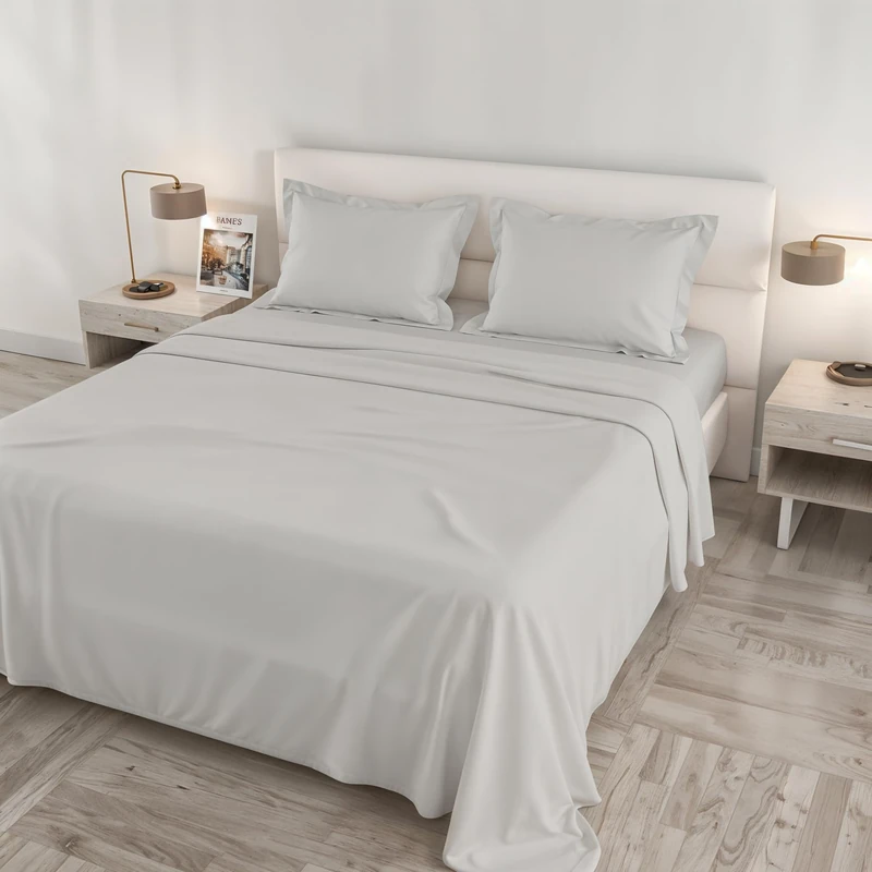 Satin Cloe Maxi Bed Set, 100% Cotton, Made in Italy – Sheet Set, 2 Pillowcases with Frill, Top Sheet 260 x 300 cm, Bottom Sheet 180 x 200 cm – Light Grey - Image 1