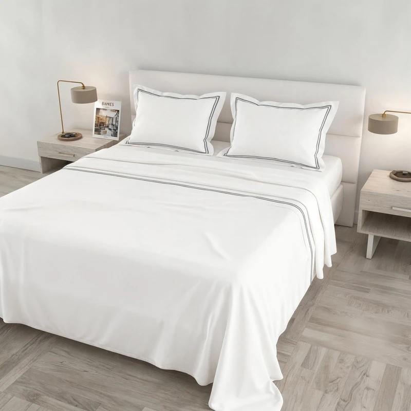 Venus Double Maxi Bed Set, 100% Cotton, Made in Italy – White Bed Sheet Set, 2 Pillowcases with Ruffles, Double Bourdon, Top Sheet 260 x 300 cm, Bottom Sheet 180 x 200 cm – Grey - Image 1
